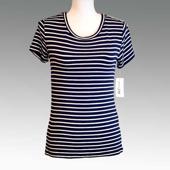 MAISON JULES SHORT SLEEVE STRIPED BOW BACK TEE-NWT - Picture 2 of 4